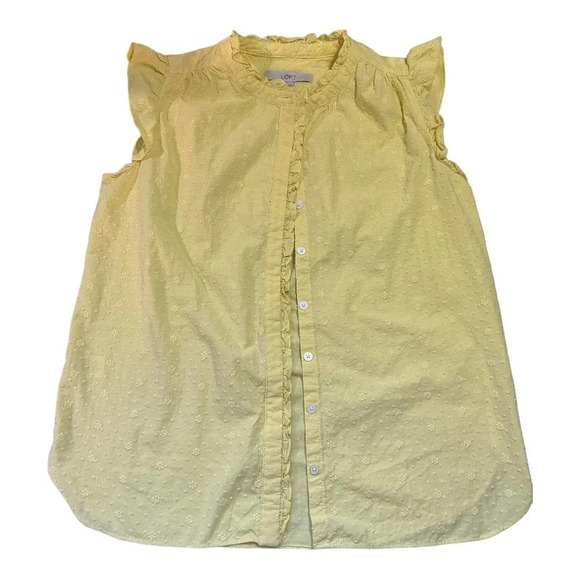 Ann Taylor LOFT Women's Yellow Swiss Dot Ruffled Button Front Blouse Size XS - Picture 1 of 8